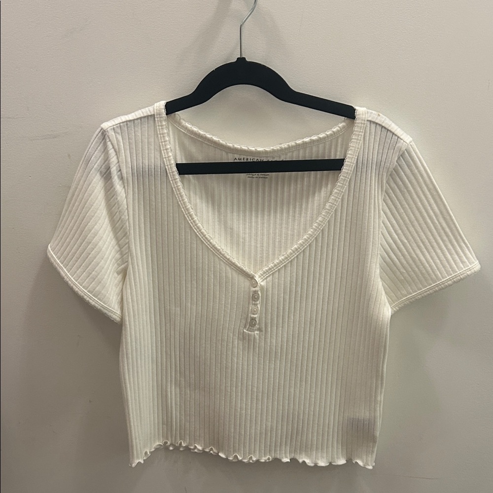 American Eagle Outfitters Cream Ribbed Blouse